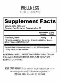 RELIEF -Rowe Casa Organics Shop RCO Supplement Facts Panels Relief Children s